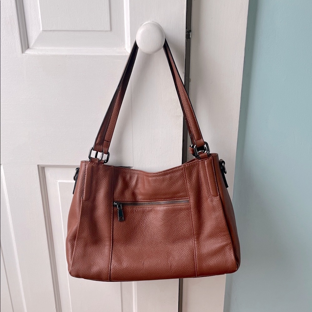 HESHE Cognac Brown Leather Shoulder Hobo Bag